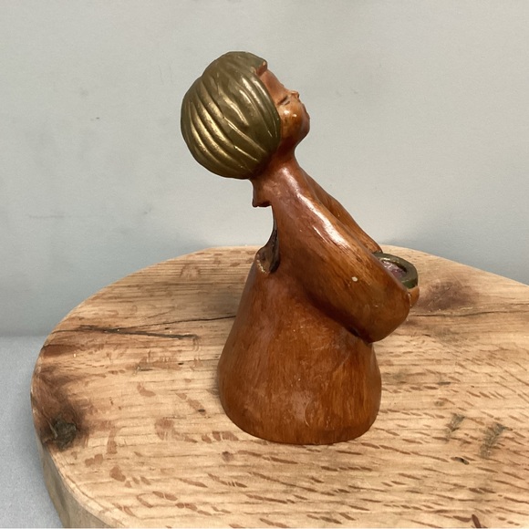 Vintage - Wood Carved Singing Angel Girl Figurine - Candle Holder - Decor - Picture 6 of 12